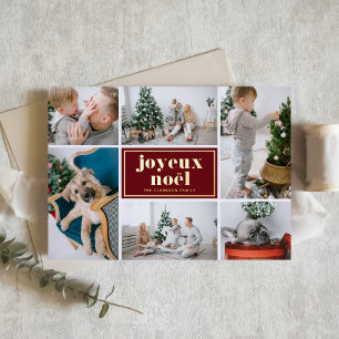 Carte De Vœux En Aluminium Joyeux Noël Rouge Typographie Rétro Photo Collage