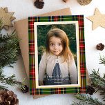 Carte De Vœux En Aluminium Joyeux Noël Rouge Vert Plaid<br><div class="desc">Carte de vacances Red Green Plaid Joyeux Noël Foil avec une plaque de tartan classique en rouge et vert entourant votre photo de famille.</div>