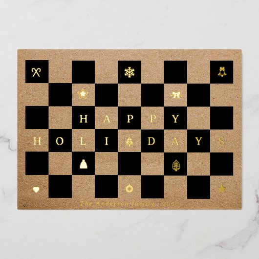 Carte De Vœux En Aluminium Joyeux Noël rustique avec damier de Noël  (Recto)