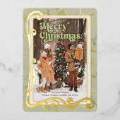 Carte De Vœux En Aluminium Joyeux Noël Sage Vert et Or (Recto)