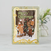 Carte De Vœux En Aluminium Joyeux Noël Sage Vert et Or (Debout devant)