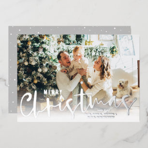 Carte De Vœux En Aluminium Joyeux Noël Script Photo Silver