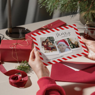 Carte De Vœux En Aluminium Joyeux Noël Script Rétro 3 Photo Bonbon à la Canne