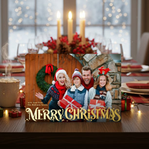 Carte De Vœux En Aluminium Joyeux Noël Script Rétro Personnalisable Quatre-