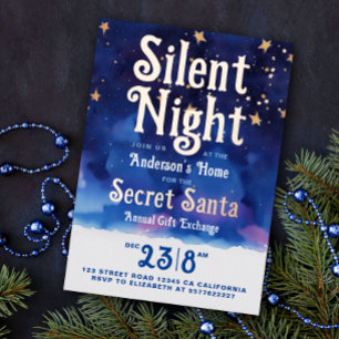 Carte De Vœux En Aluminium Joyeux Noël Silent Night Secret Santa Aquarelle