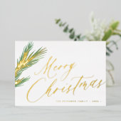 Carte De Vœux En Aluminium Joyeux Noël simple élégant script or (Debout devant)