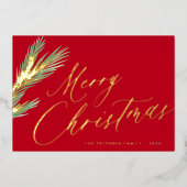 Carte De Vœux En Aluminium Joyeux Noël simple élégant script or rouge (Recto)