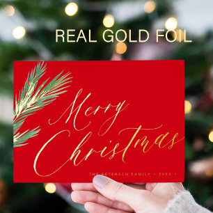 Carte De Vœux En Aluminium Joyeux Noël simple élégant script or rouge