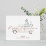 Carte De Vœux En Aluminium Joyeux Noël Snowman Truck Overlay Real<br><div class="desc">Joyeux Noël Snowman Truck Overlay. L'élégance de la vraie feuille pour Joyeux Noël en or argenté, or ou rose dans un élégant scénario, avec un bonhomme de neige et un sapin de Noël sur un camion blanc teinté en arrière - plan. Personnalisez facilement avec vos noms, aussi dans un vrai...</div>