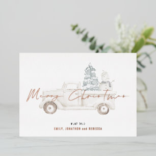Carte De Vœux En Aluminium Joyeux Noël Snowman Truck Overlay Real