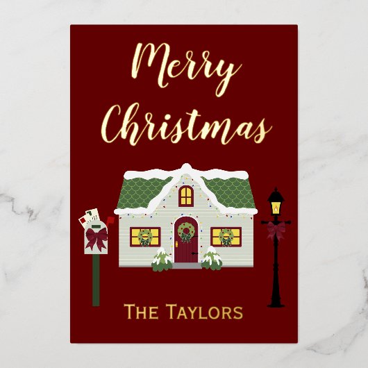 Carte De Vœux En Aluminium Joyeux Noël Snowy Home (Recto)