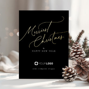 Carte De Vœux En Aluminium Joyeux Noël Société de Script Minimal Noir