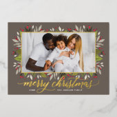 Carte De Vœux En Aluminium Joyeux Noël Taupe Or Élégant Script (Recto)