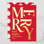 Carte De Vœux En Aluminium Joyeux Noël traditionnel moderne Ho<br><div class="desc">Moderne minimaliste traditionnel rétro typographie graphique vintage joyeux Noël carte de vacances. Une partie d'une collection de vacances audacieuse et amusante. Un vrai papier d'aluminium ajoute une touche de design classe.</div>