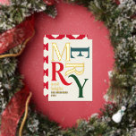 Carte De Vœux En Aluminium Joyeux Noël traditionnel moderne Ho<br><div class="desc">Moderne minimaliste traditionnel rétro typographie graphique vintage joyeux Noël carte de vacances. Une partie d'une collection de vacances audacieuse et amusante. Un vrai papier d'aluminium ajoute une touche de design classe.</div>