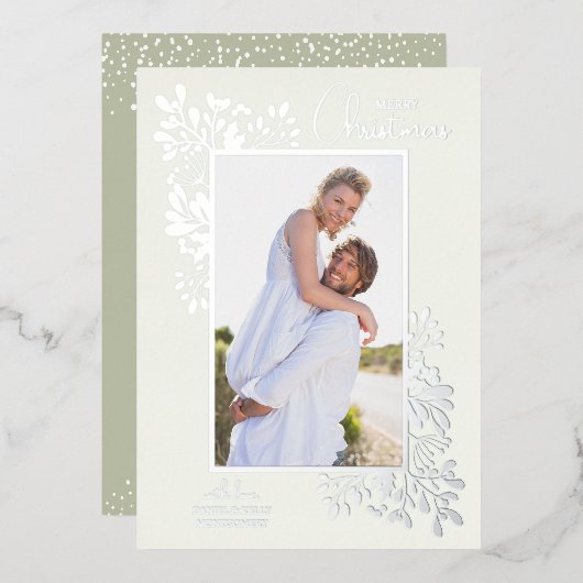 Carte De Vœux En Aluminium Joyeux Noël vert argent (Recto/Verso)