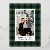 Carte De Vœux En Aluminium Joyeux Noël Vert et or Tartan Plaid Photo (Recto)