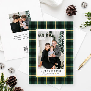 Carte De Vœux En Aluminium Joyeux Noël Vert et or Tartan Plaid Photo