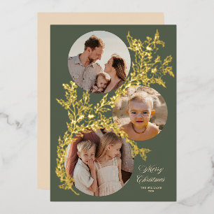 Carte De Vœux En Aluminium Joyeux Noël vert multi photo Holly