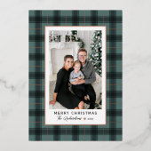 Carte De Vœux En Aluminium Joyeux Noël Vert Rose Or Tartan Plaid Photo (Recto)