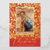 Carte De Vœux En Aluminium Joyeux Noël Vert Vert Rouge Photo Or (Recto)