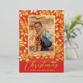 Carte De Vœux En Aluminium Joyeux Noël Vert Vert Rouge Photo Or (Debout devant)