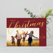 Carte De Vœux En Aluminium Joyeux Noël Vin Moderne Gold Script Photo (Debout devant)