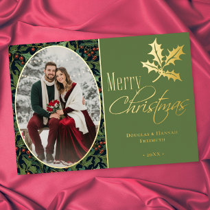 Carte De Vœux En Aluminium Joyeux Noël Vintage Baies de Houx Vert
