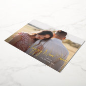 Carte De Vœux En Aluminium Joyeux Nouvel An Moderne Simple Script Photo (Rotation)