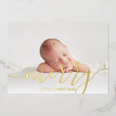 Carte De Vœux En Aluminium Joyeux petit Noël Photo Bébé Naissance Or (Recto)