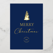 Carte De Vœux En Aluminium Joyeux pin de Noël Compagnie Logo Blue Gold (Recto)