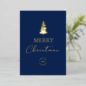 Carte De Vœux En Aluminium Joyeux pin de Noël Compagnie Logo Blue Gold (Debout devant)