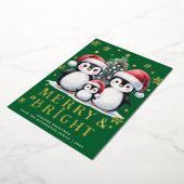 Carte De Vœux En Aluminium Joyeux pingouins amusants Vert Rouge Or Noël (Rotation)