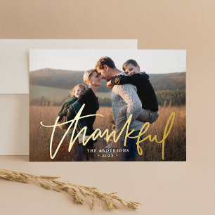 Carte De Vœux En Aluminium Joyeux Script-Lettré À La Main Photo Thanksgiving