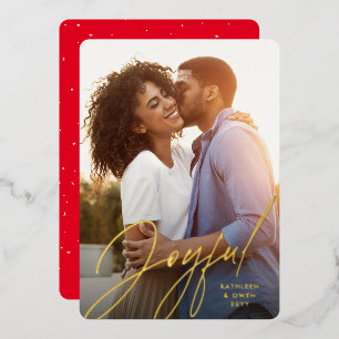 Carte De Vœux En Aluminium Joyeux script moderne une photo rouge Noël