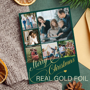 Carte De Vœux En Aluminium Joyeux script Noël 6 photo collage famille