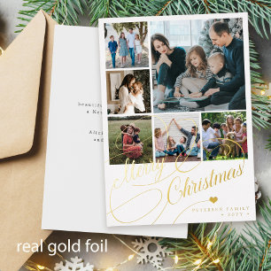Carte De Vœux En Aluminium Joyeux script Noël 6 photo collage famille