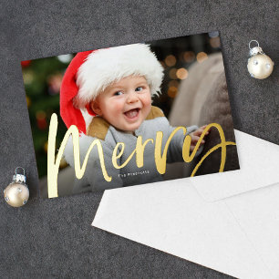 Carte De Vœux En Aluminium Joyeux script photo Noël
