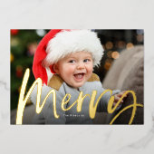 Carte De Vœux En Aluminium Joyeux script photo Noël (Recto)