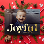 Carte De Vœux En Aluminium Joyeux simple moderne une photo Noël<br><div class="desc">C'est la saison pour être joyeux ! Cette carte de Noël simple et chic en famille avec une photo est la meilleure façon de faire briller votre photo de vacances et d'encourager vos amis et votre famille. Avec un type moderne qui a un simple message "joyeux", cette carte de vacances...</div>