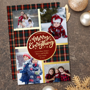 Carte De Vœux En Aluminium Joyeux tout 4 Photo Tartan Plaid Rouge et Or