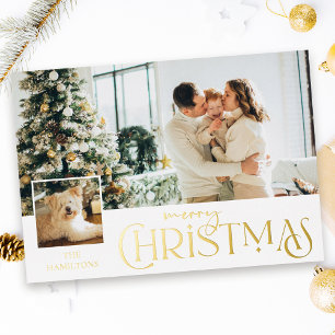 Carte De Vœux En Aluminium Joyeux voeux de Noël avec Photo Insert Gold