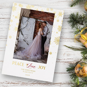 Carte De Vœux En Aluminium Les jeunes mariés Premier Noël Golden Snowflakes P