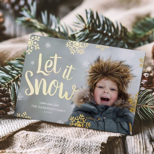 Carte De Vœux En Aluminium Let It Snow | Photo Overlay Real Foil Holiday Card