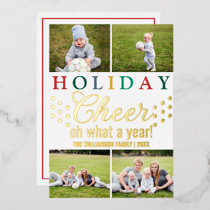 Carte De Vœux En Aluminium Lettres colorées 4 Photo Chic Holiday Cheer Gold