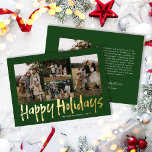 Carte De Vœux En Aluminium Lettres modernes cinq photo Joyeux jours fériés<br><div class="desc">Modern Lettering Five Photo Happy Holidays Foil Holiday Card présente quatre photos sur le devant avec de vrais détails en papier peint,  et une autre photo sur le dos avec de la place pour votre message plus long.</div>