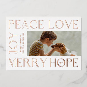 Carte De Vœux En Aluminium Lettres Rose Gold MERRY JOY PEACE LOVE photo