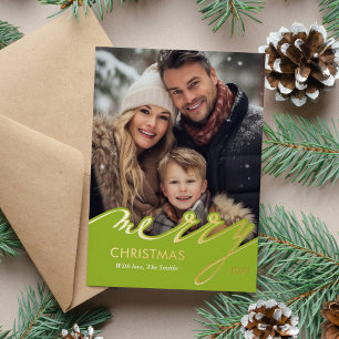 Carte De Vœux En Aluminium Lime Green Joyeux Noël Script Photo