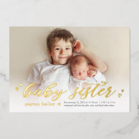 Little Hearts Baby Sister Foil Faire-part de naiss