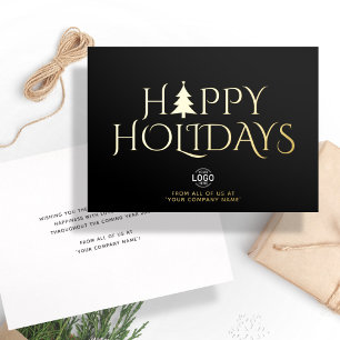 Carte De Vœux En Aluminium Logo Business Élégant Noir Noir Simple Noël Heureu